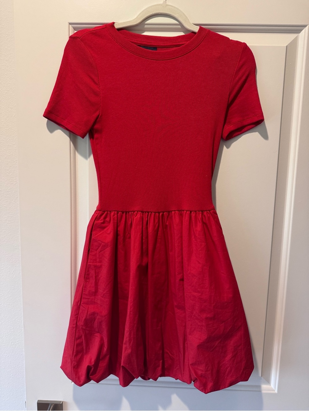 Women’s Short Sleeve Red Dress with Bubble hem